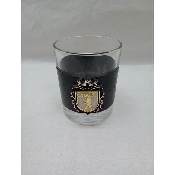 Berlin Whiskey Rocks Glass Made In Italy Leather Wrap Crest Emblem - Picture 1 of 6